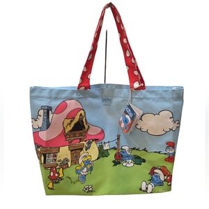Loungefly THE SMURFS Village Life Cotton Canvas Large Tote Bag NEW